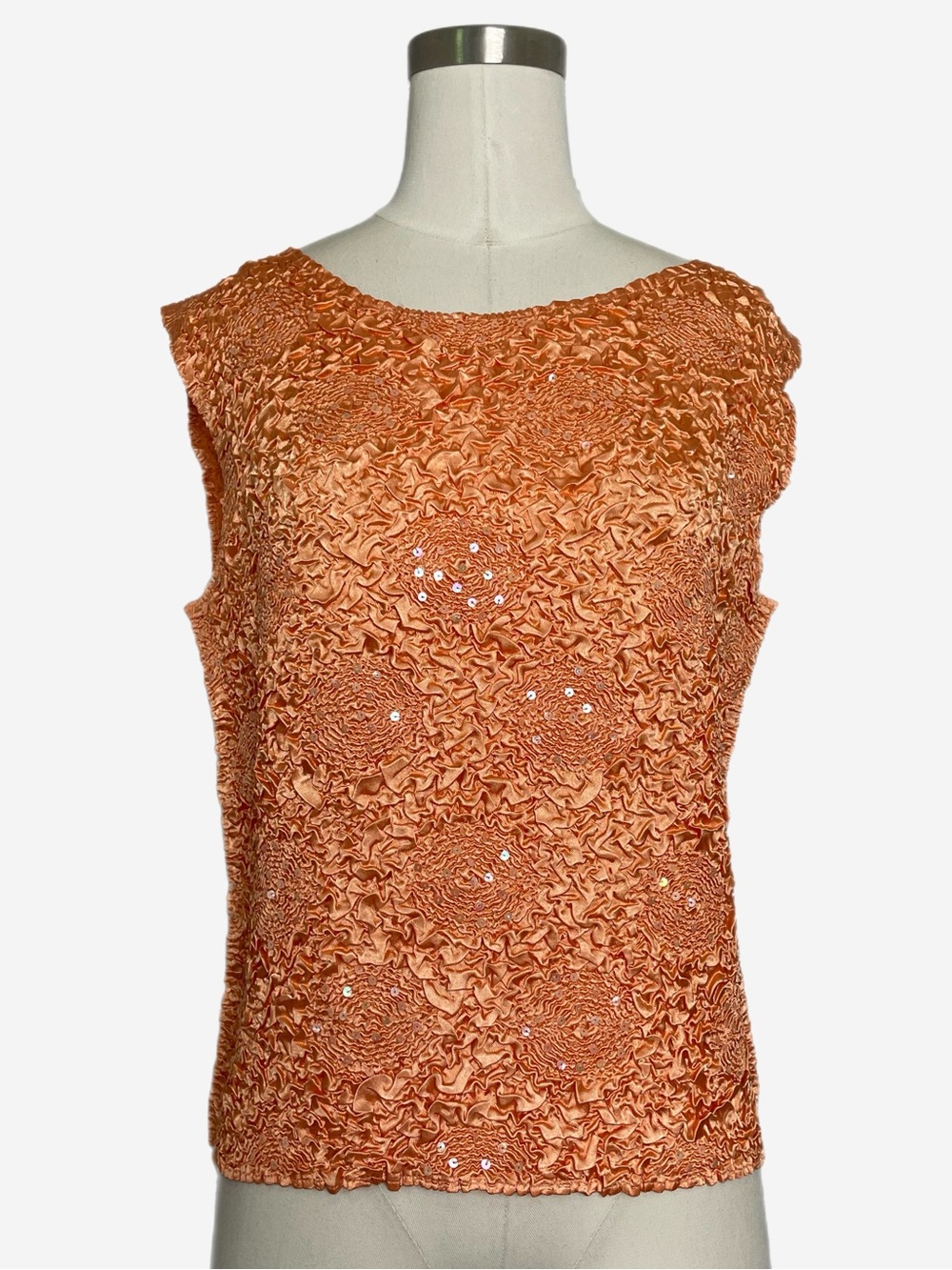 Rafael orange crinkle textured rosette sequin stretch tank Y2K fairy Ibiza S